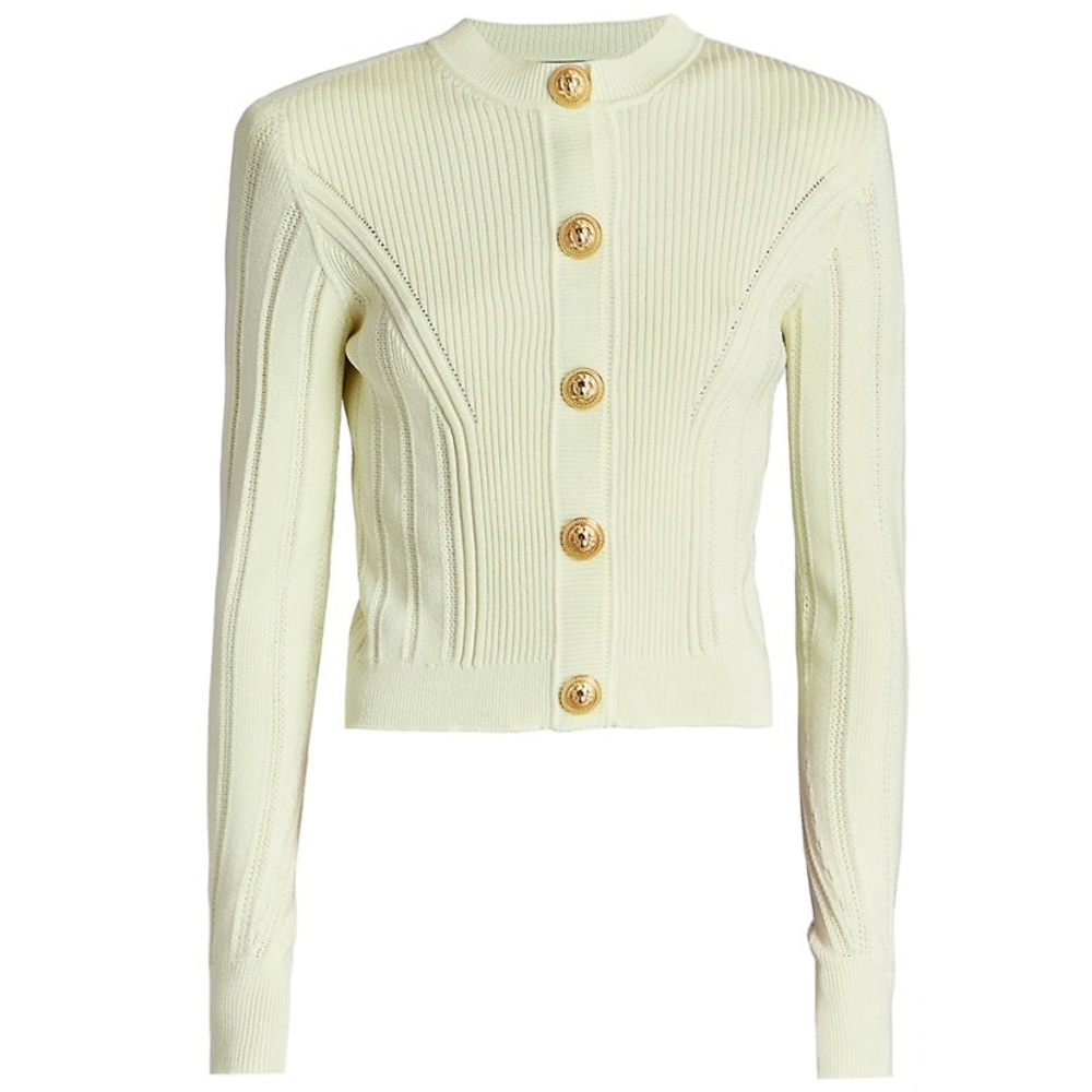 Balmain Cropped Ribbed Knit Cardigan Sweater